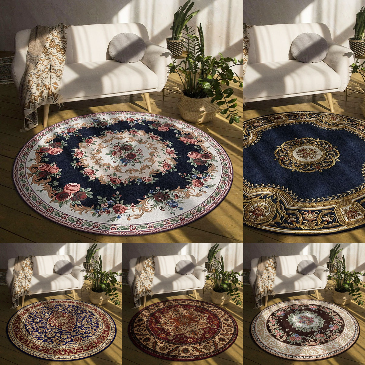 Home Toilet Bathroom Design - Bohemian Round Rugs Floral Medallion Design