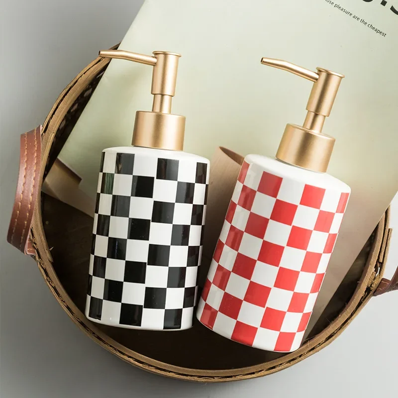 Home Bathroom Soap Dispenser - Checkerboard Ceramic Lotion Bottle Soap Dispenser