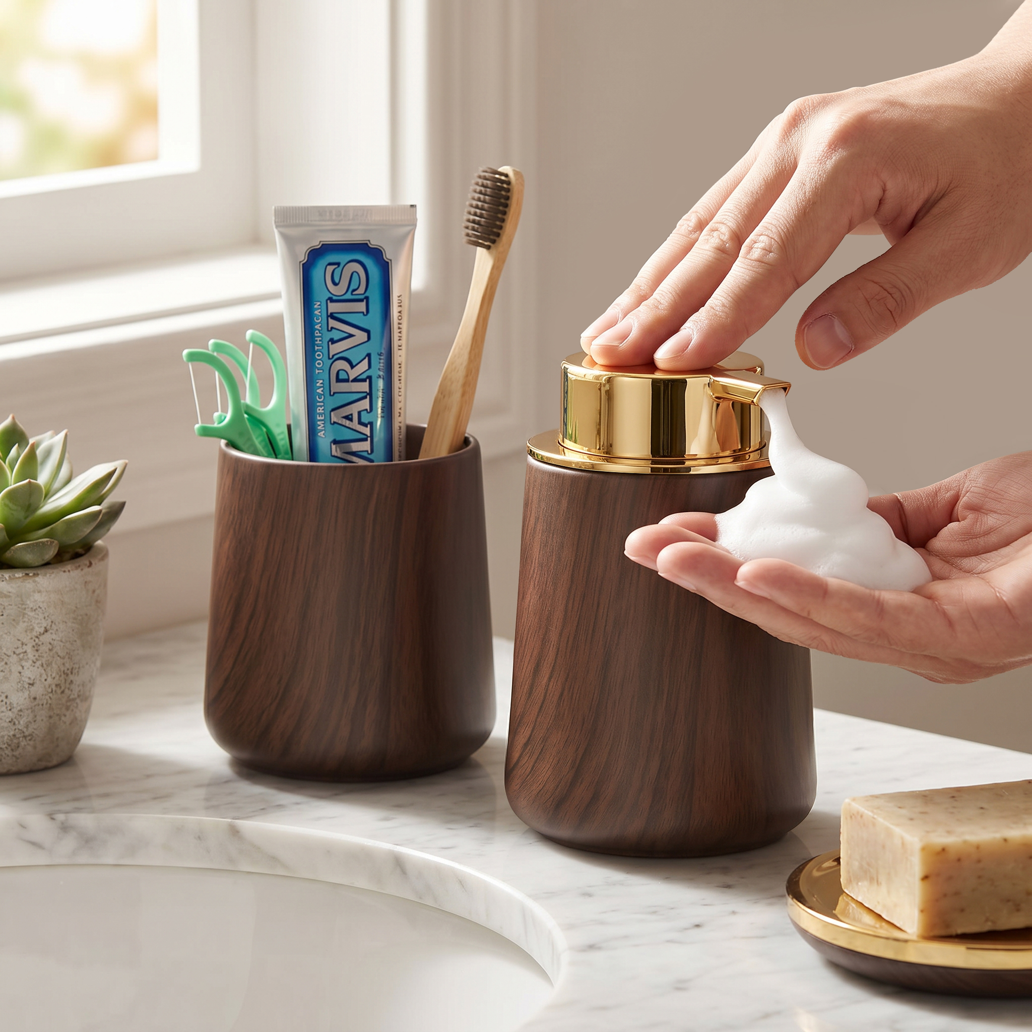 Home Bathroom Soap Dispenser - Elegant Hand Soap Dispenser and Cup