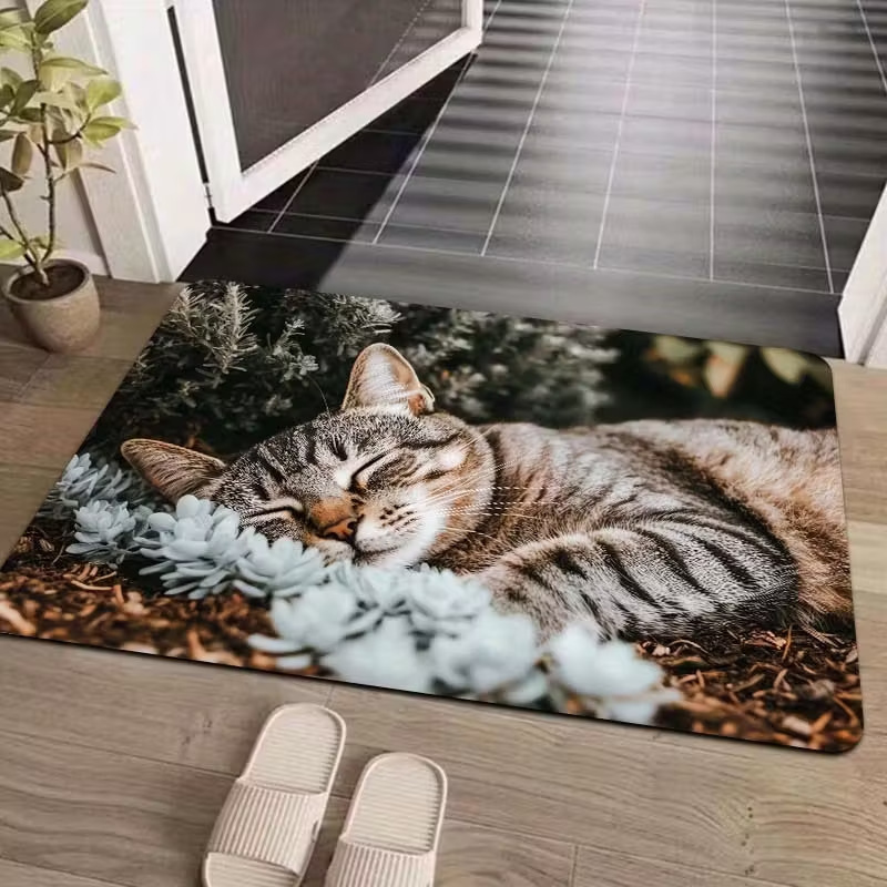 Home Bathroom Carpet - VIKAMA Sleeping Tiger Spotted Cat Floor