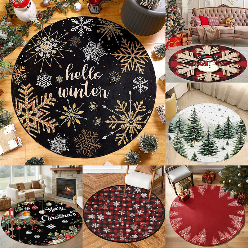 Home Bathroom Scene - 1pc Christmas round carpet: Santa Claus,