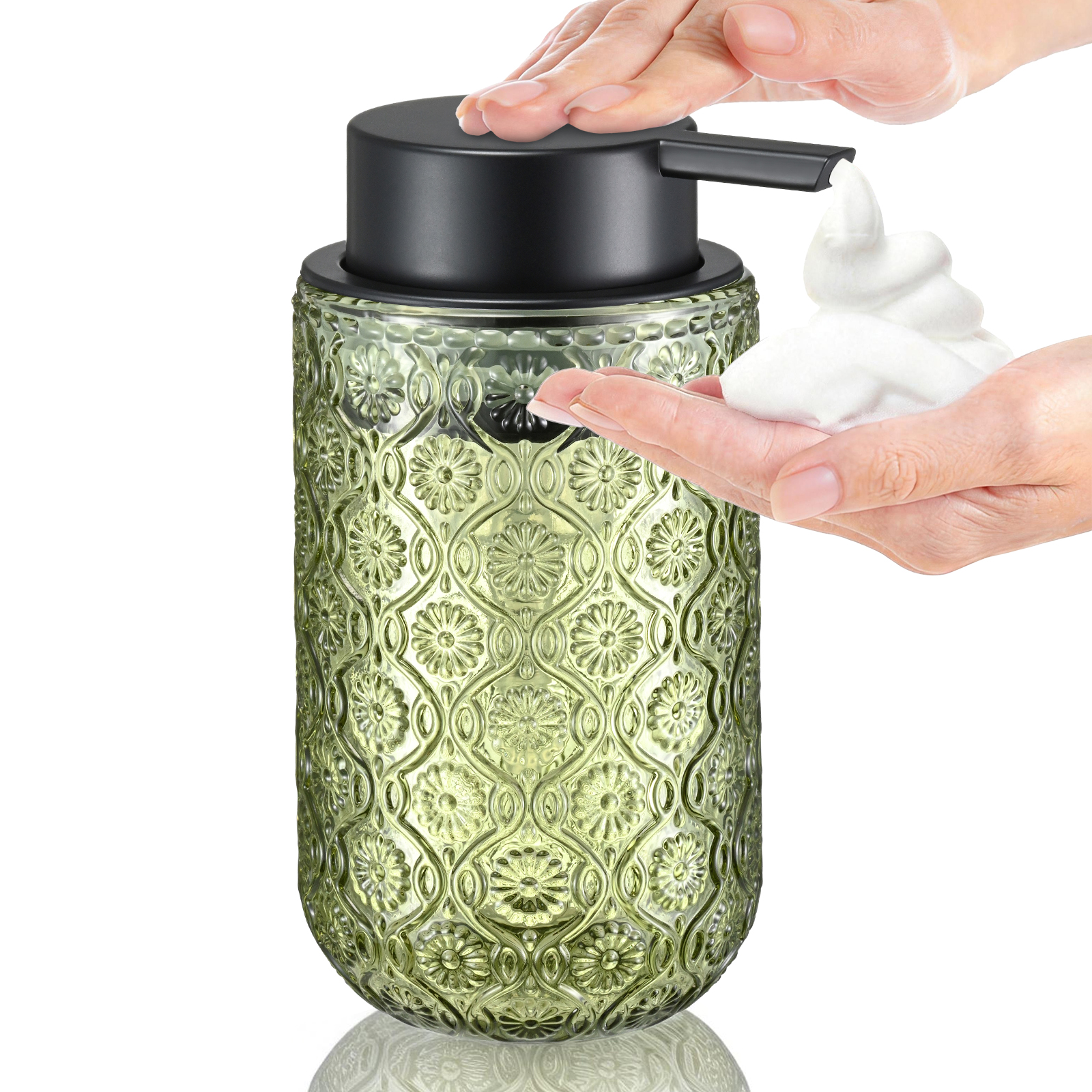 Home Bathroom Soap Dispenser - Vintage-Style Embossed Glass Foaming Soap Dispenser