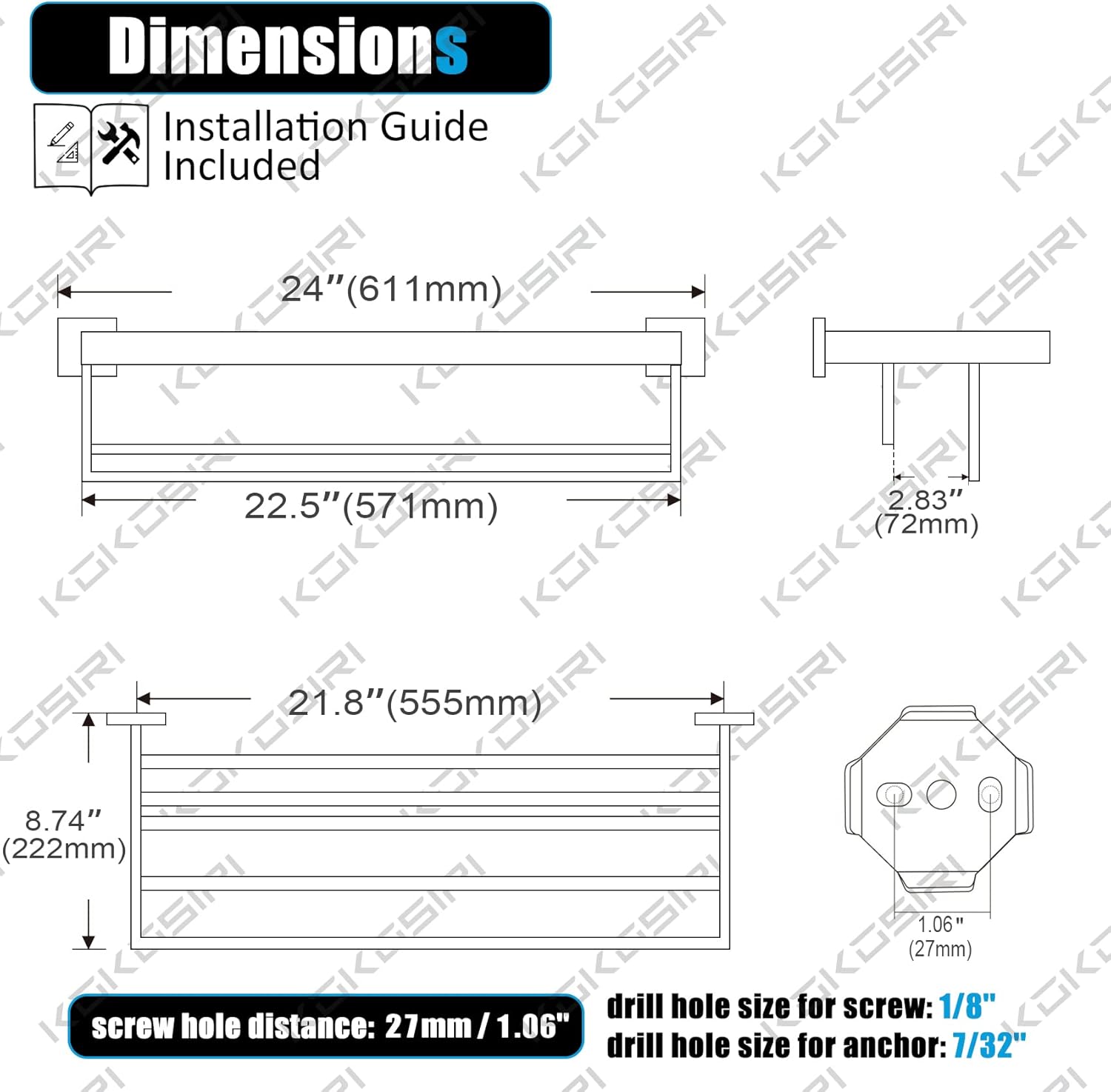 24'' Chrome Towel Shelf with T – Towel Bar Stainless recenzja i cena