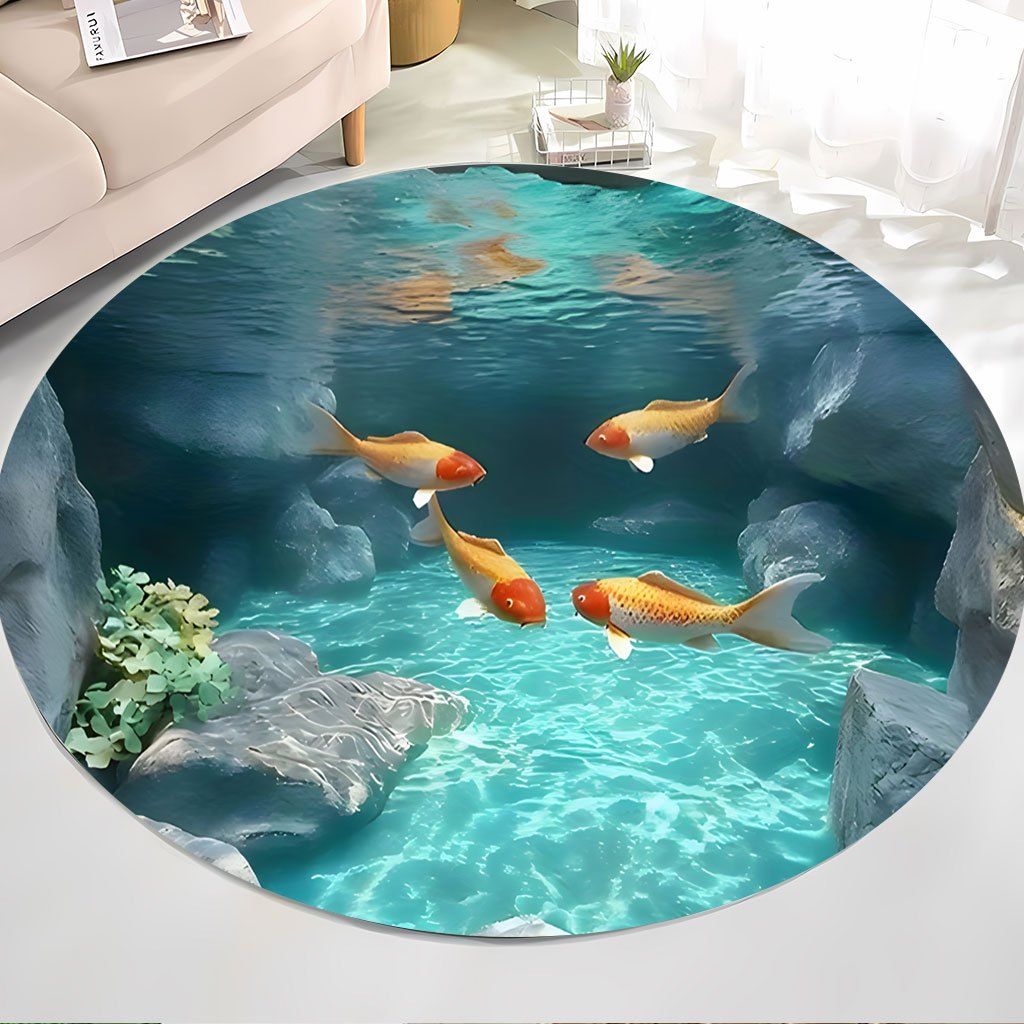 Koi Fish Pond Round Rug Fleece – Home Bathroom Scene recenzja i cena