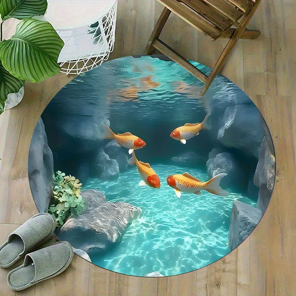 Koi Fish Pond Round Rug Fleece – Home Bathroom Scene recenzja i cena
