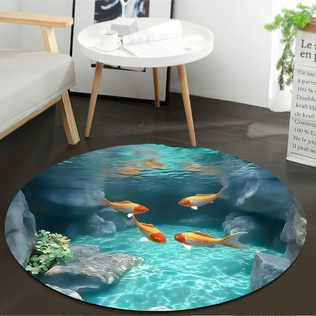 Koi Fish Pond Round Rug Fleece – Home Bathroom Scene recenzja i cena