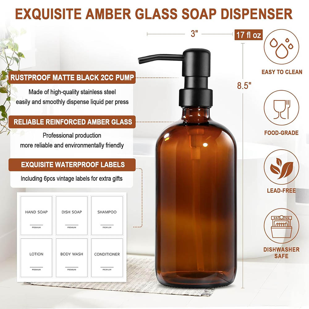 Amber Glass Soap Dispenser, 2  – Home Bathroom Soap Dispenser recenzja i cena